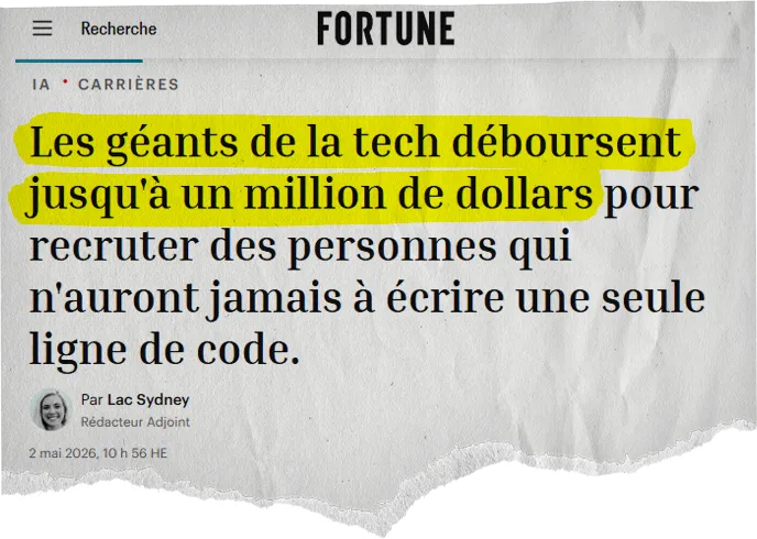 Fortune : « Les géants de la tech déboursent jusqu'à un million de dollars pour recruter des personnes qui n'auront jamais à écrire une seule ligne de code. »